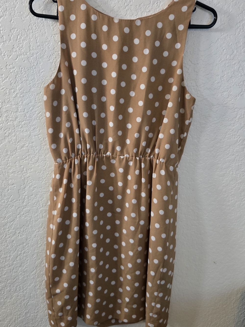 J. Crew Tan and White Polka Dot Sleeveless Dress